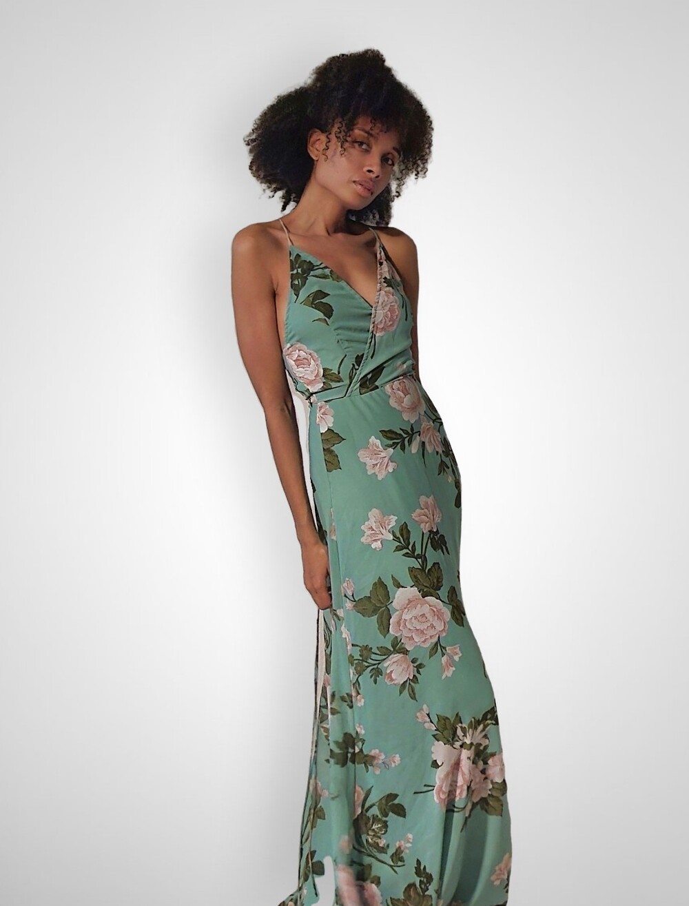 💐 ASOS Design Tall Sage Floral Maxi Dress Lace-Up Back US 2